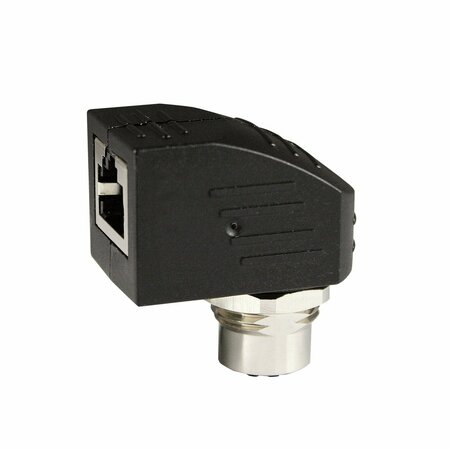 ASI M12 To RJ45 Adapter, M12 To RJ45 Bulkhead Connector, Female M12 D Coded, Thru Panel 90Degree Adapter ASITPA-4512FD-RA